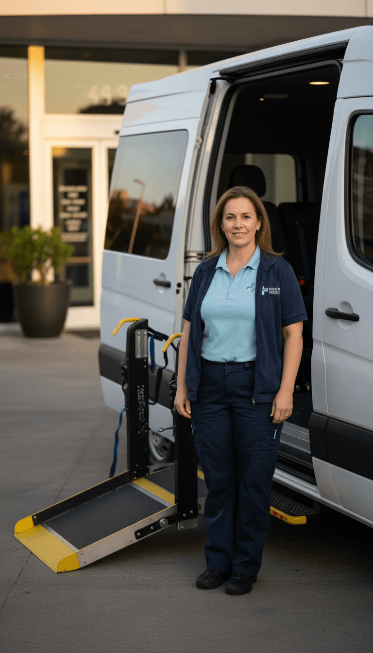 Professional medical transportation driver with accessible van in South Orange County