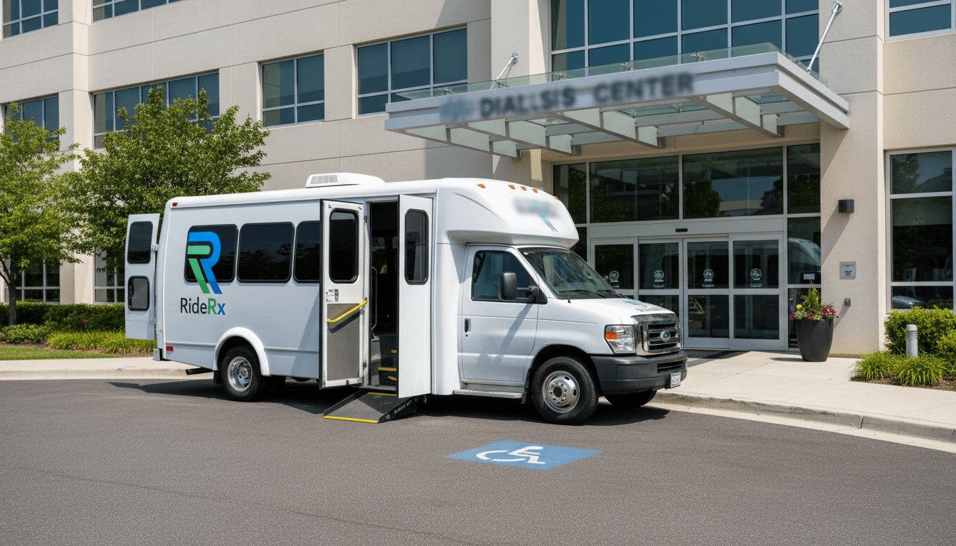 RideRx vehicle parked at dialysis center for patient medical transportation