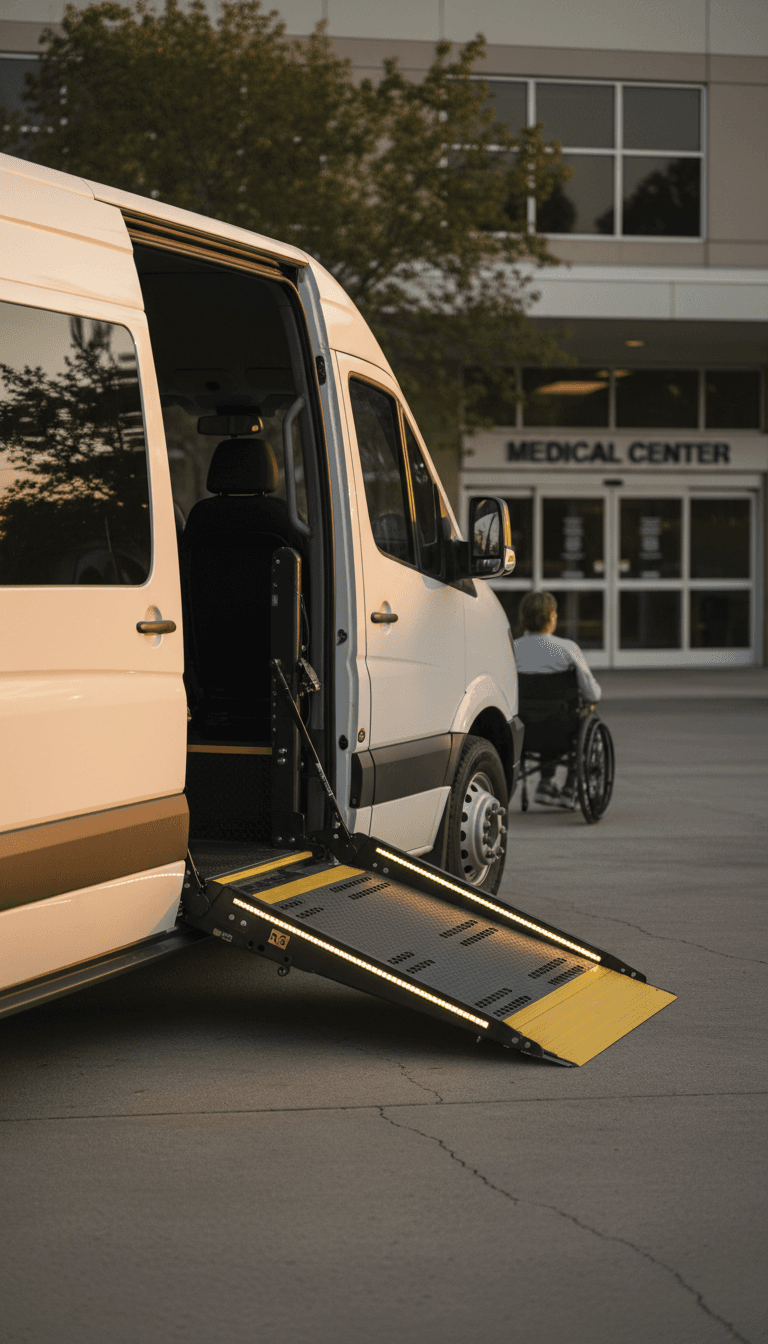 Wheelchair accessible van with deployed ramp