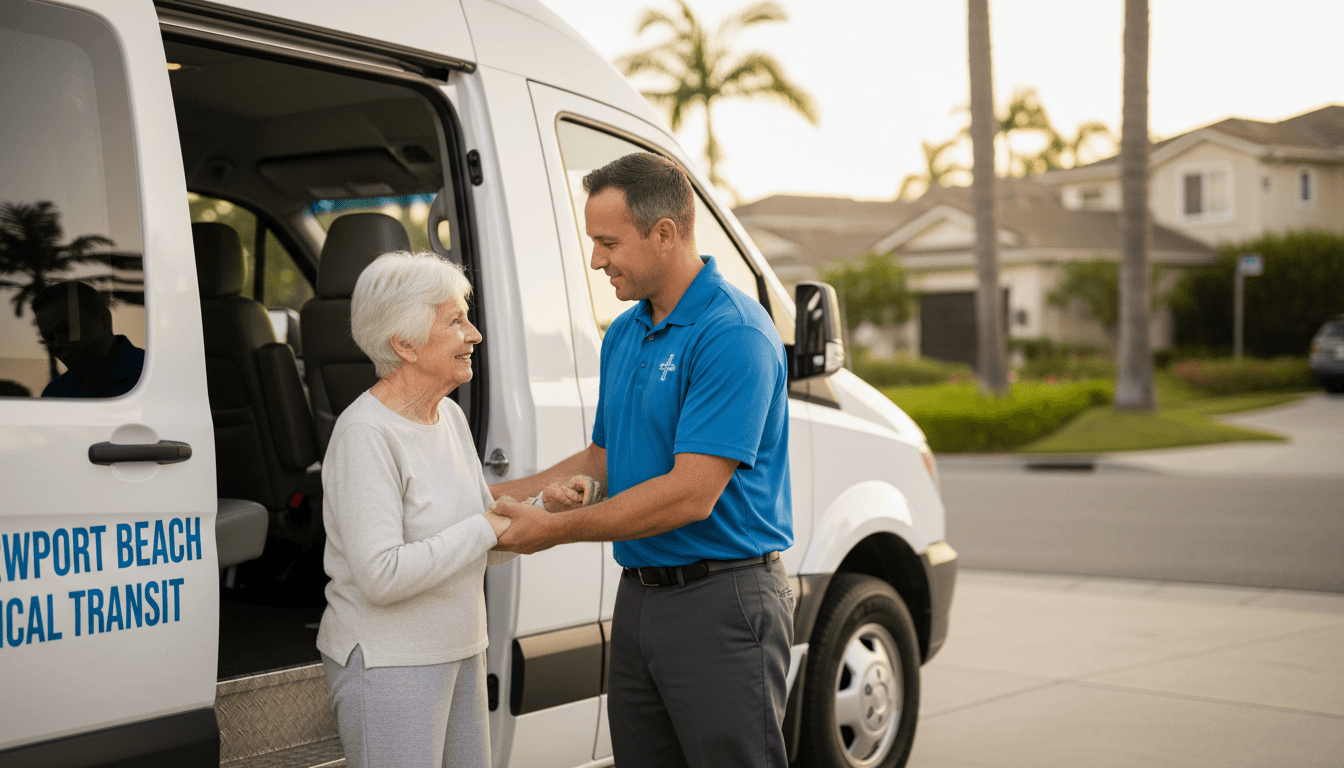 Professional driver assisting patient into RideRx medical transportation van
