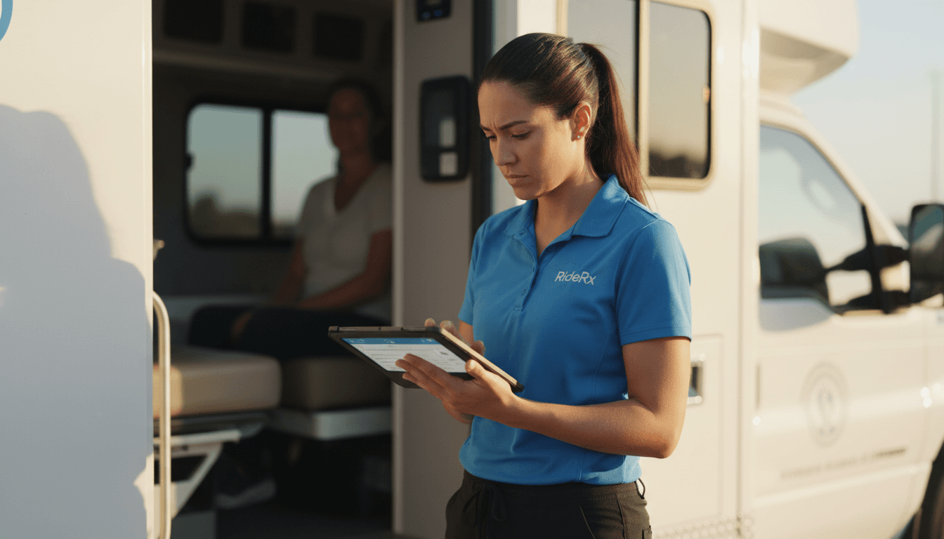 RideRx transportation staff conducting pre-transport patient assessment